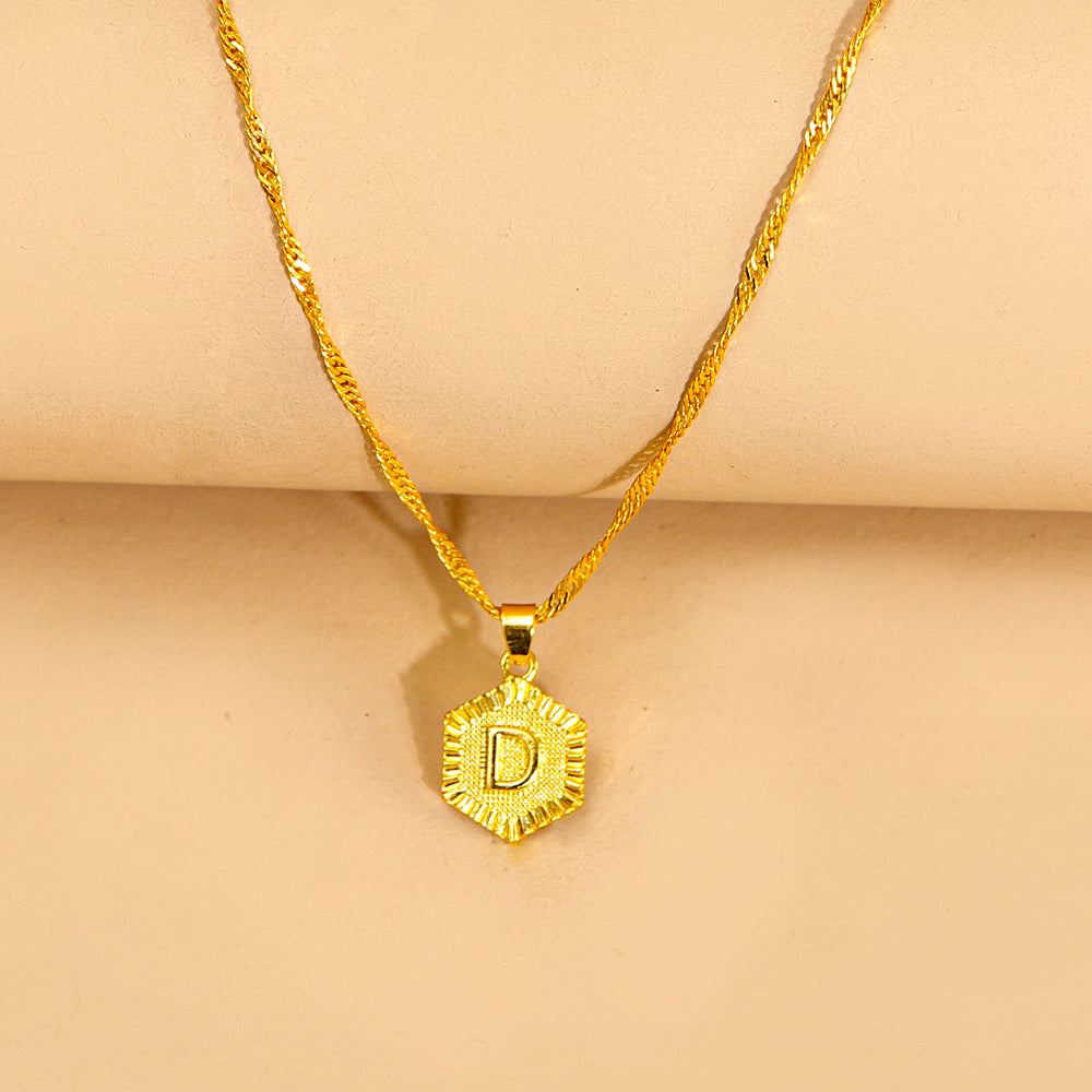 Initial Letter Hexagon Pendant Necklace For Women Jewelry by Ricaloux