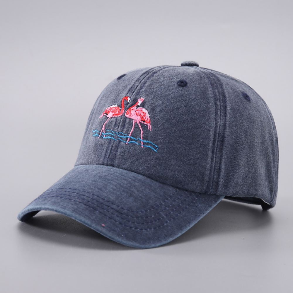 Women's Distressed Washed Flamingo Embroidery Fashion Trend Baseball Cap Suitable For Daily Commuting, Outdoor Activities, Seaside Vacations, And Sun Protection. by Ricaloux