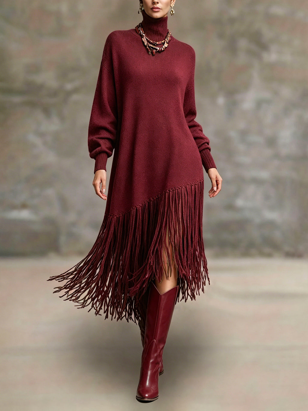 Womens Long Tassel Solid-Color Versatile Dress – Premium 0 | RICALOUX