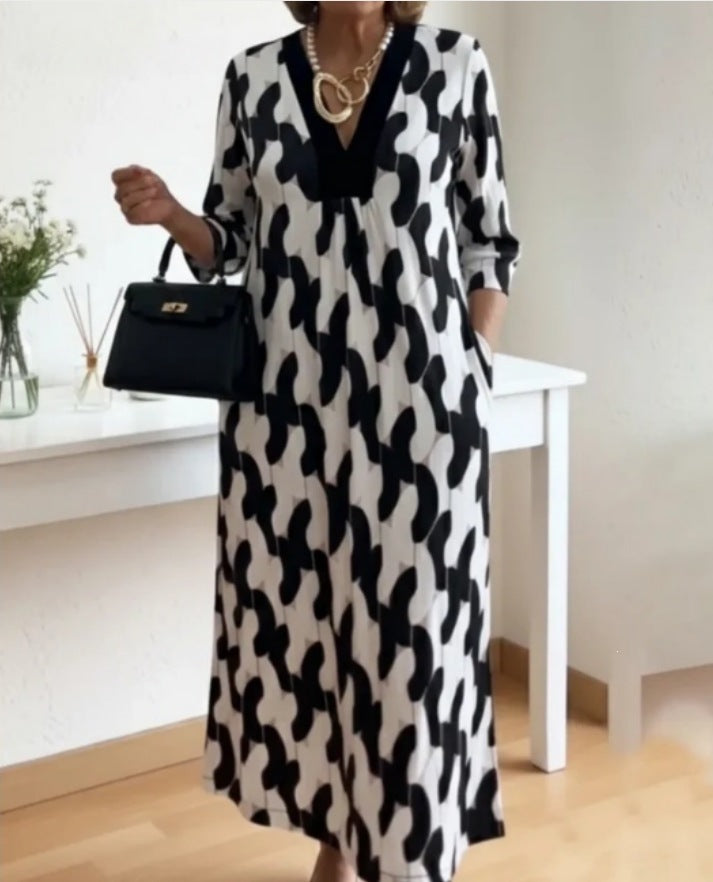 SpringSummer New Womens V-neck Printed Dress – Premium 0 | RICALOUX