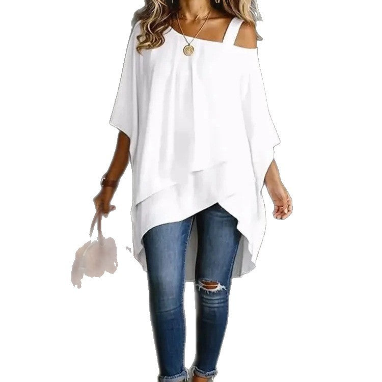 Womens Solid-color Asymmetric Off-shoulder Top – Premium 0 | RICALOUX