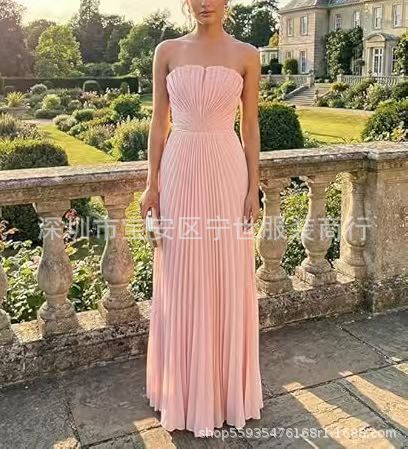 New European And American style Strapless Pleated Figure-flattering Dress by Ricaloux