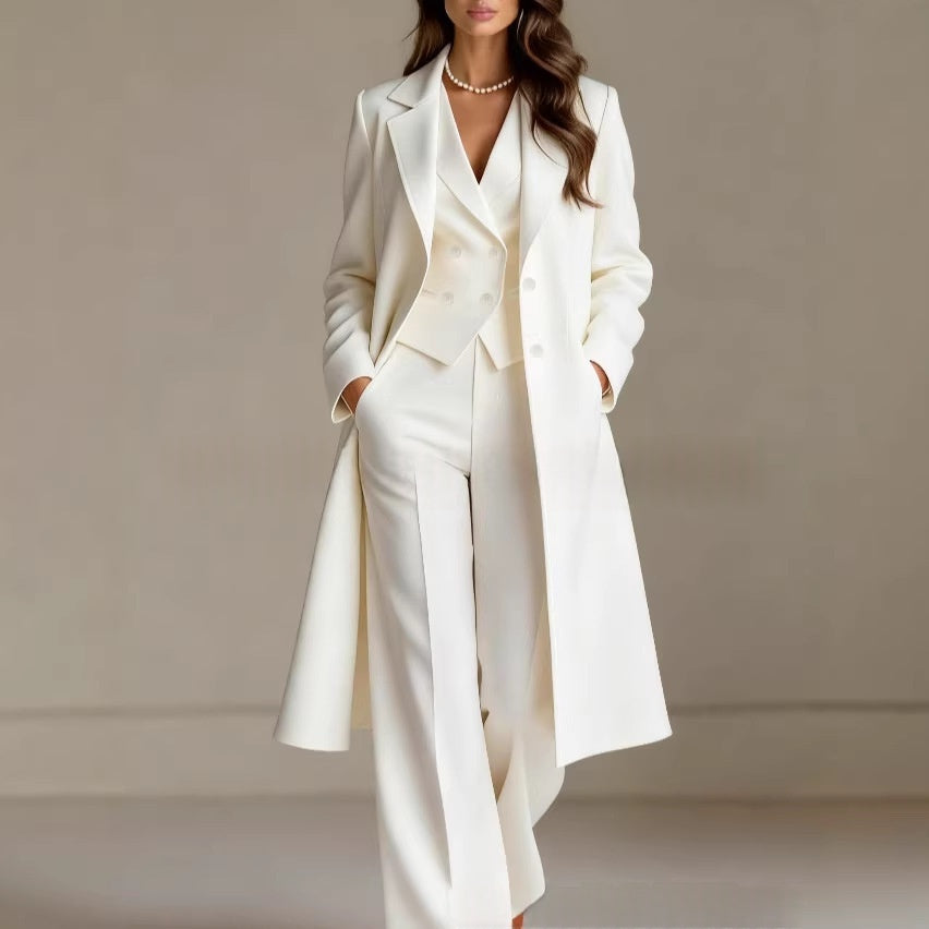 Solid-color Chic And Elegant Trench Coat And Suit Pants Three-piece Set by Ricaloux