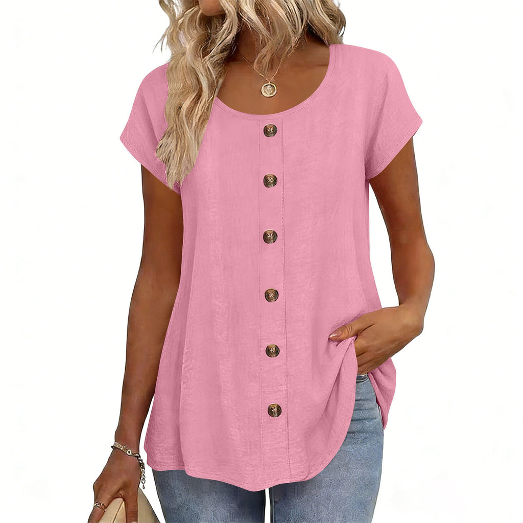 Womens Elegant And Fashionable Solid-color Round-neck Short-sleeve Top by Ricaloux