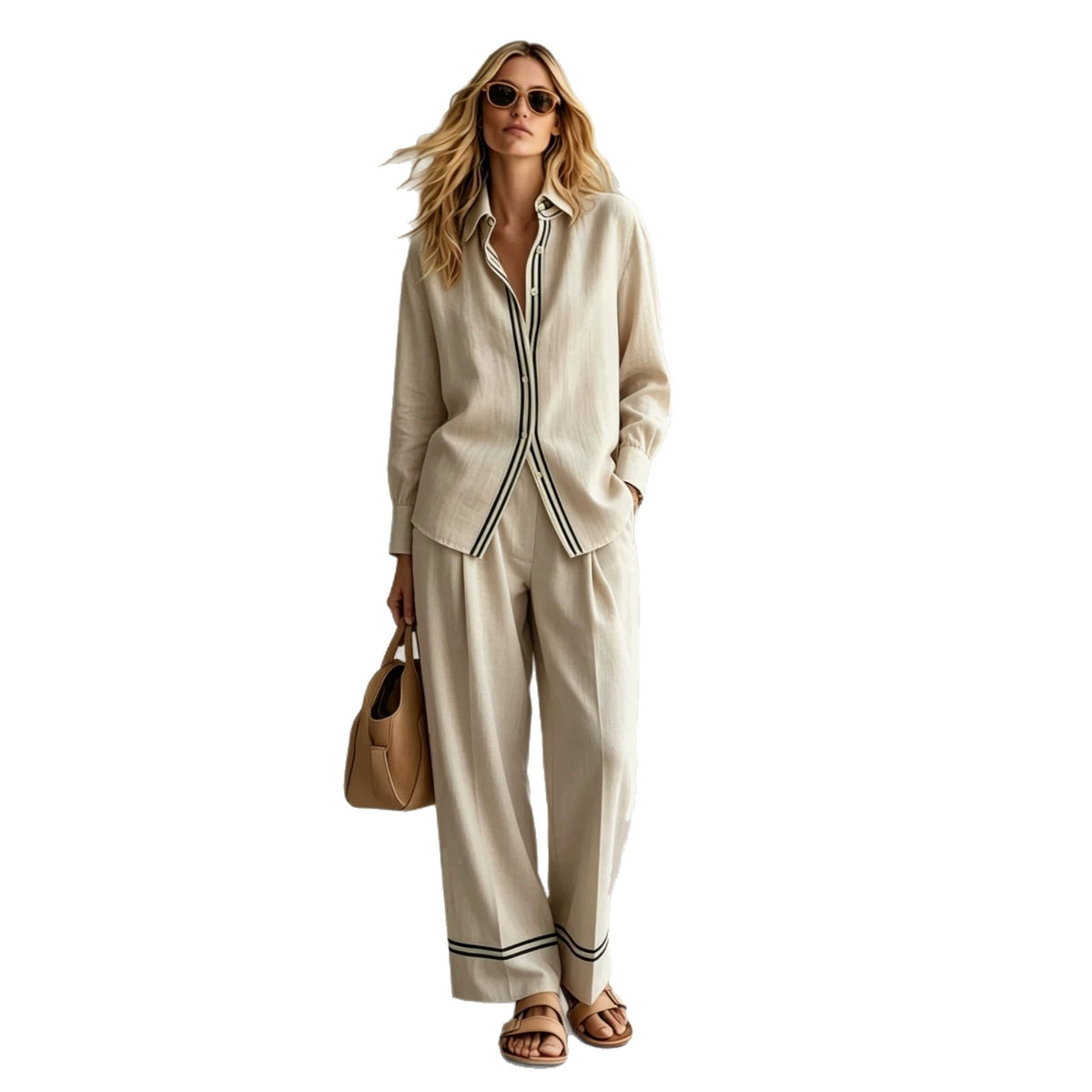 Womens Retro Striped Two-Piece Shirt Set by Ricaloux