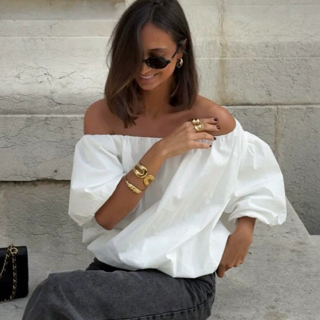 Simple Off-Shoulder Top For Womens Commute by Ricaloux