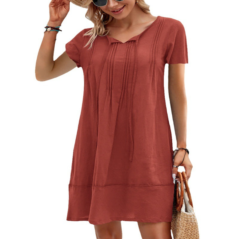 Patchwork Mid-length Loose-fit Short-sleeve Dress by Ricaloux