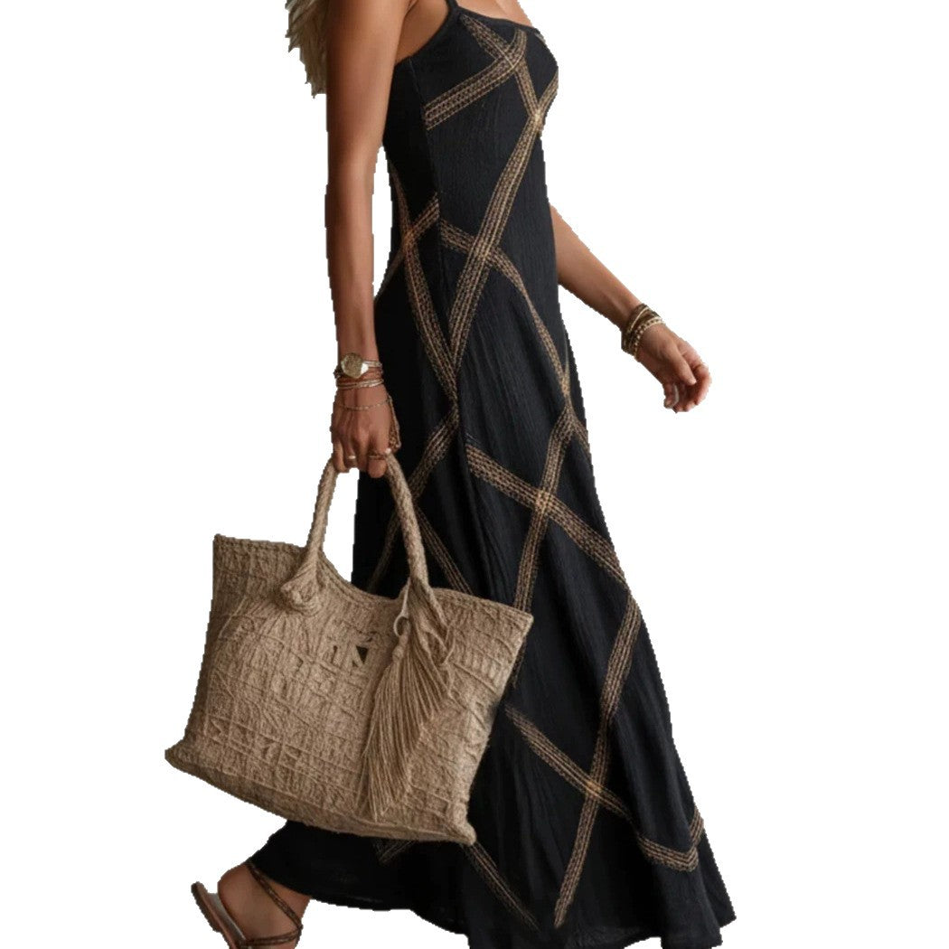 New Arrival Printe Striped And Solid-color Strap Dress – Premium 0 | RICALOUX