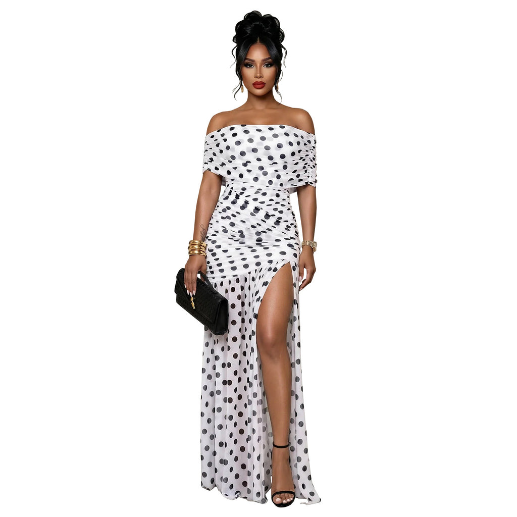 Polka-dot Slit Banquet Resort Sheath Dress – Premium 0 | RICALOUX