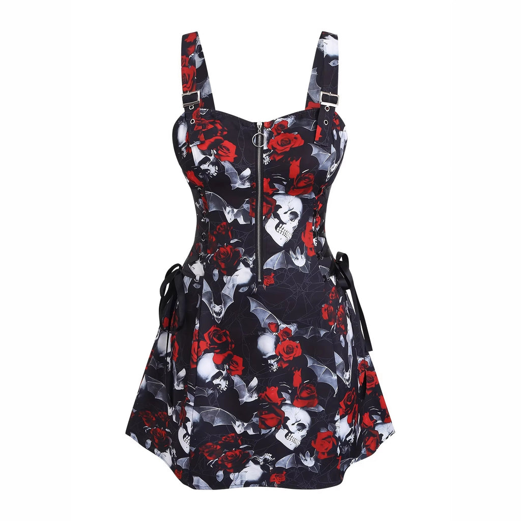 Slimming Figure-hugging Spaghetti-strap Printed Dress With A Zipper by Ricaloux