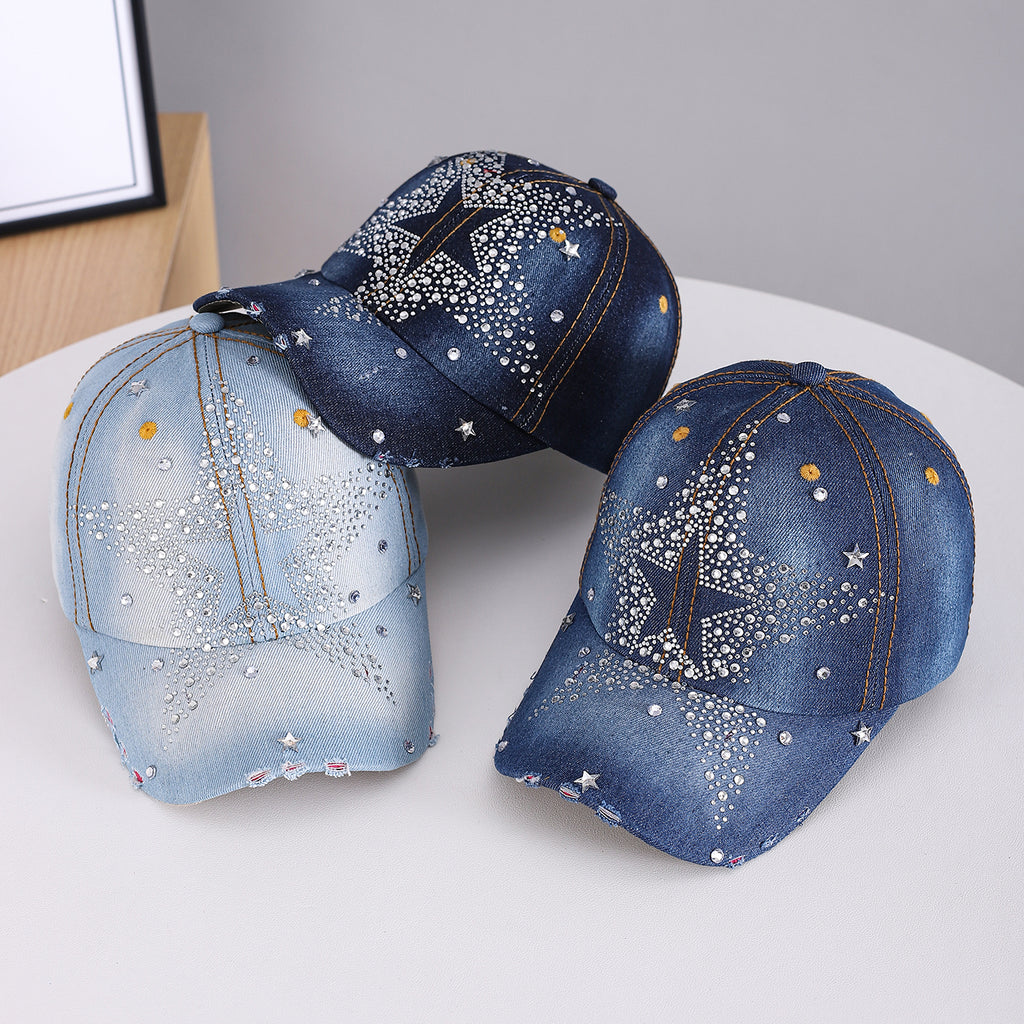Men's And Women's Identical Large Diamond Five-pointed Star Versatile Slimming Retro Street Style Baseball Cap Suitable For Daily Outings And Summer Outfits by Ricaloux