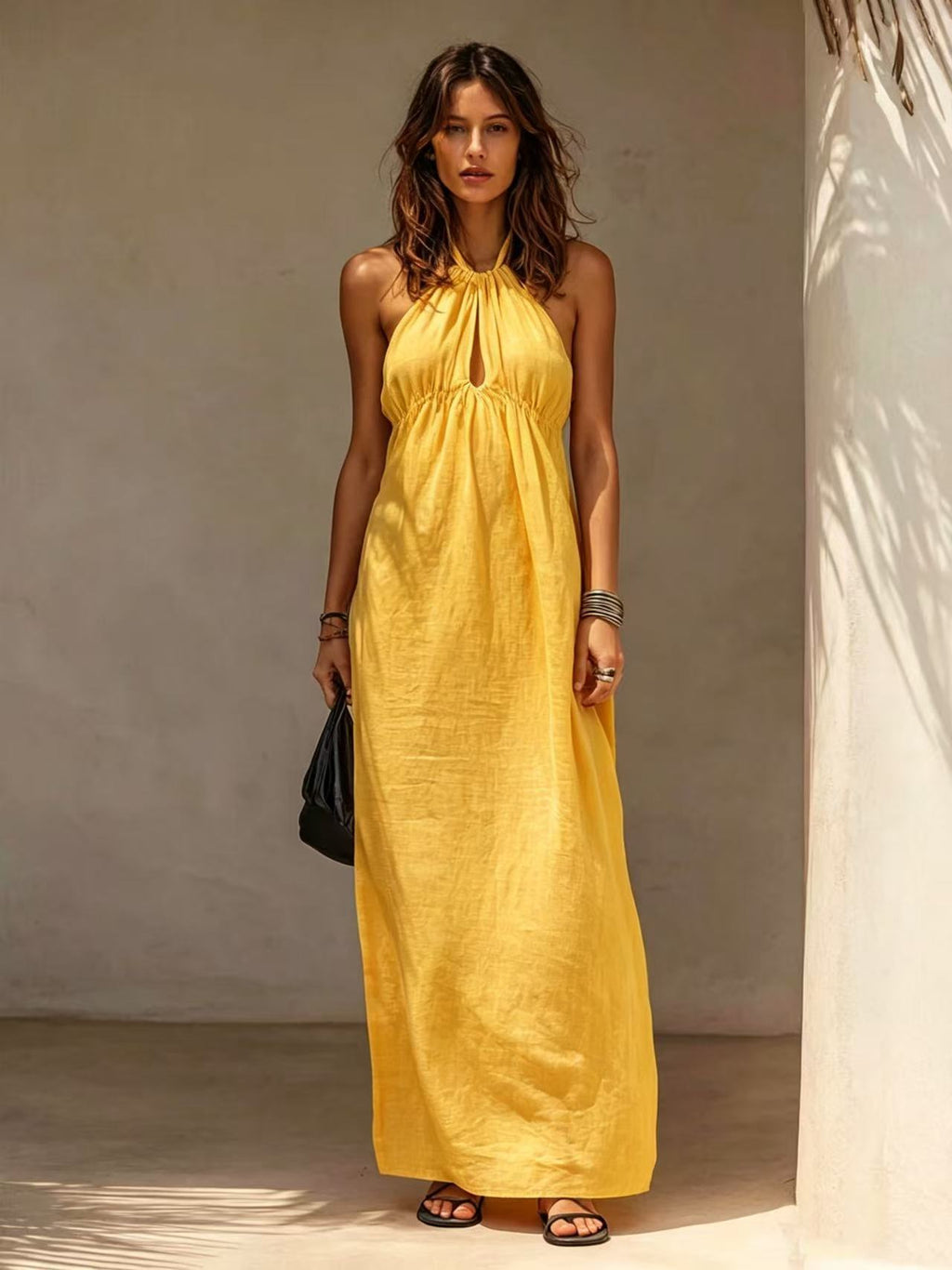 Womens Solid-color Long Halter-neck Dress – Premium 0 | RICALOUX
