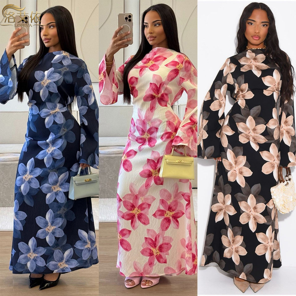 Women's Long-sleeve Plus-size Printed Dress by Ricaloux