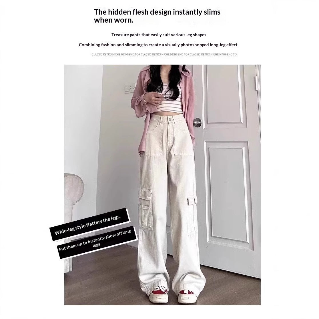 High-waisted Hip-covering Straight-leg Relaxed-fit Draping Wide-leg Casual Pants For Petite Figures – Premium 0 | RICALOUX