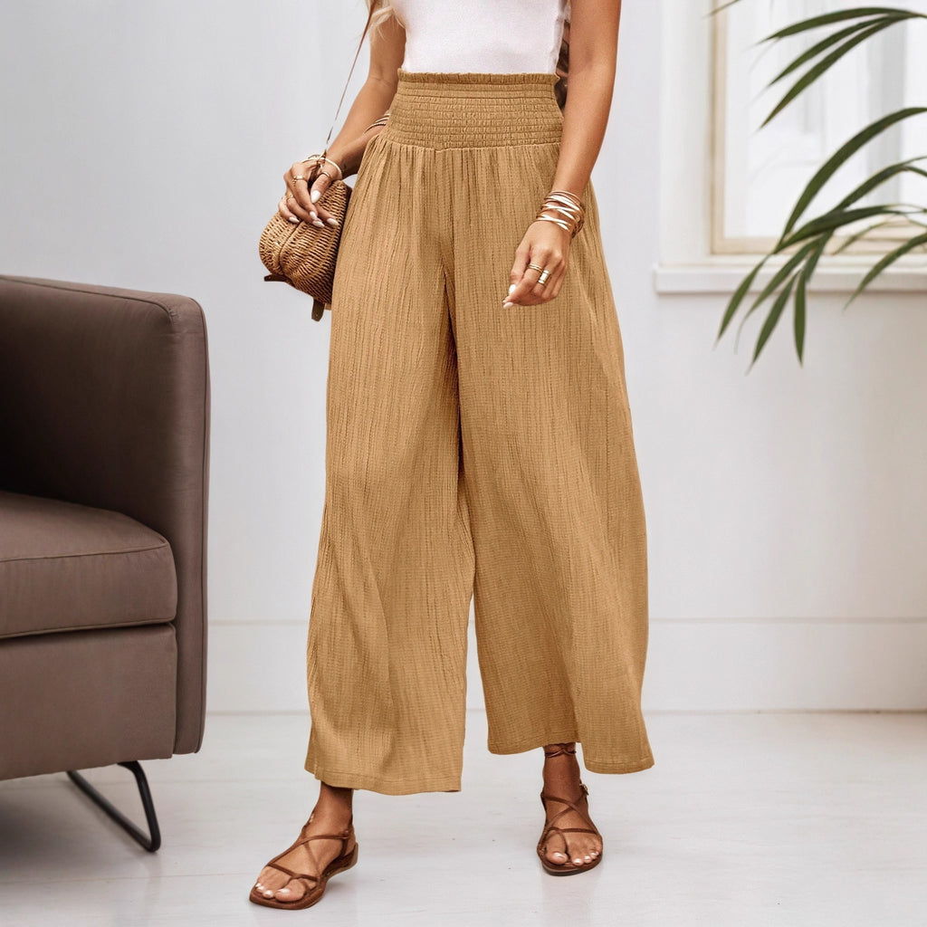 Womens Solid Color High Waisted Casual Loose Fitting Wide Leg Pants by Ricaloux