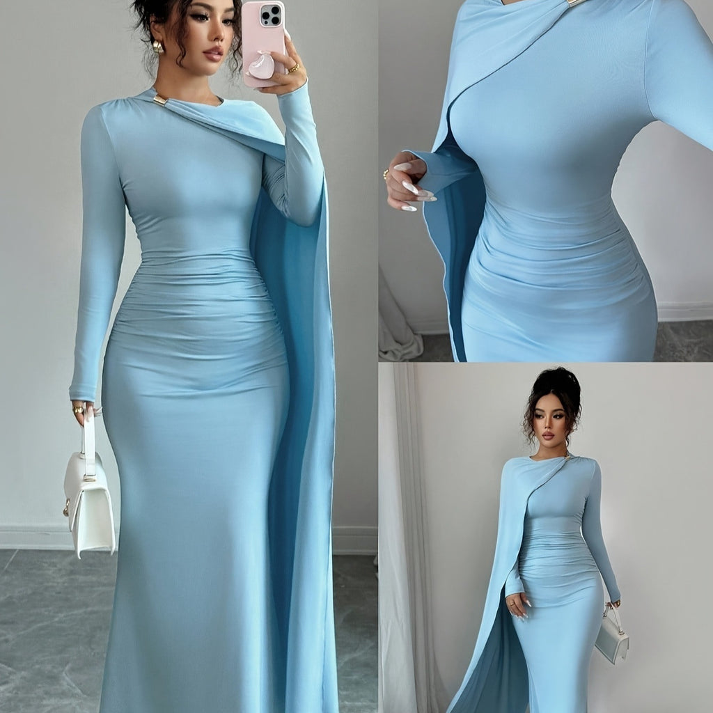 Womens AutumnWinter New Elegant Sky-Blue Versatile Dress – Premium 0 | RICALOUX