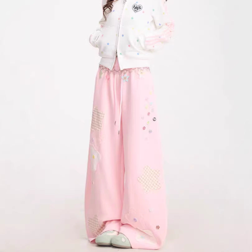 Womens American-Style Retro Quirky Patchwork Plaid Straight-Leg Sweatpants – Premium 0 | RICALOUX