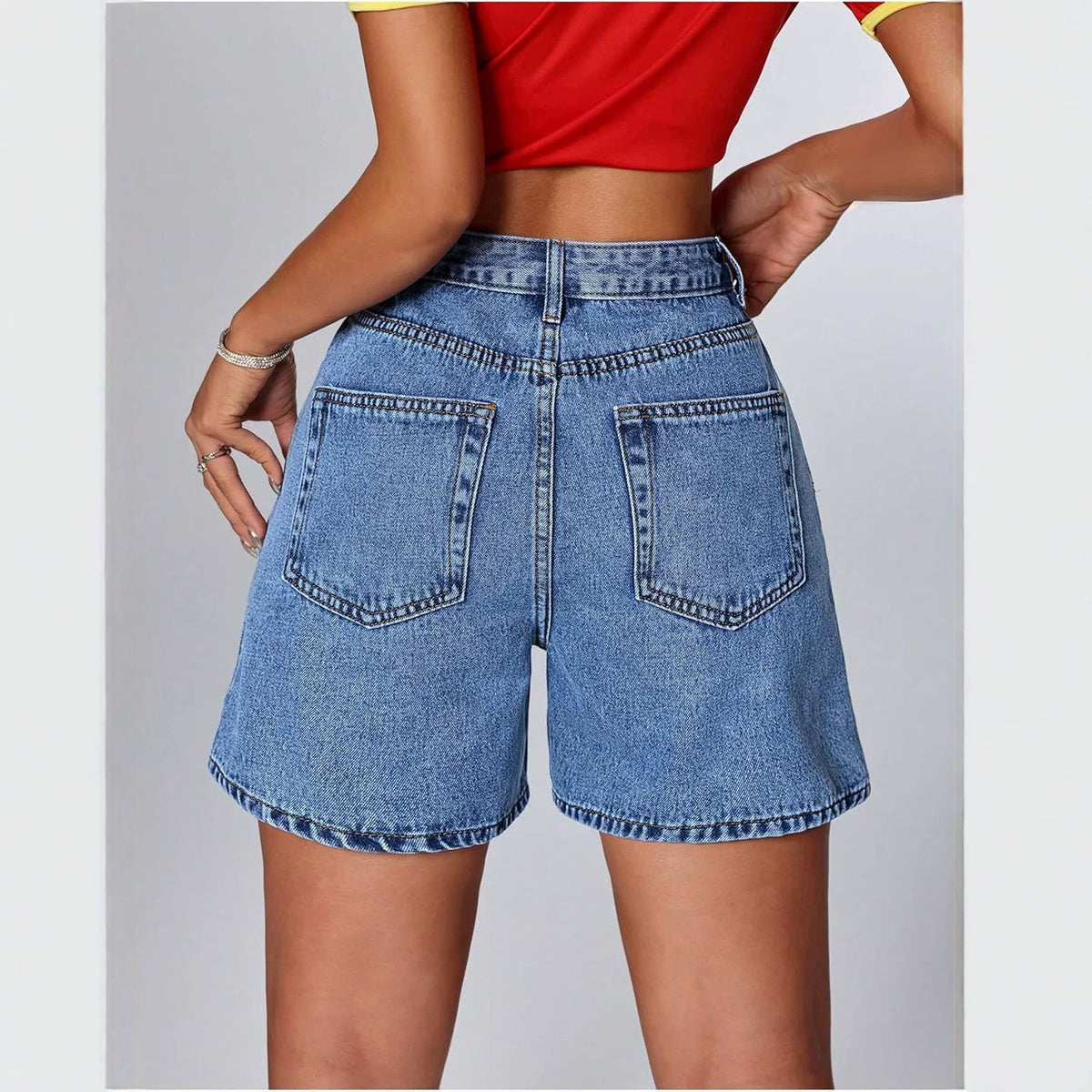Womens Stylish Straight-leg Slim-fit Denim Shorts – Premium 0 | RICALOUX
