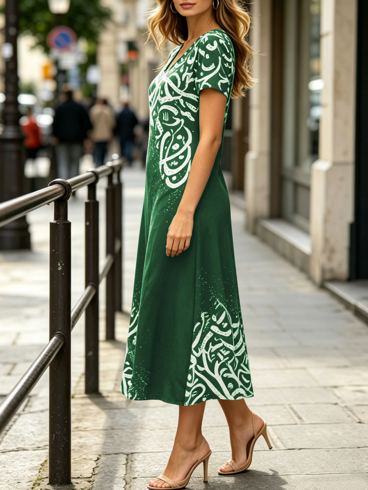 Women's V-Neck Short Sleeve Bohemian Print Split Hem Maxi Dress Casual Loose Long Dress For Vacation – Premium 4 | RICALOUX
