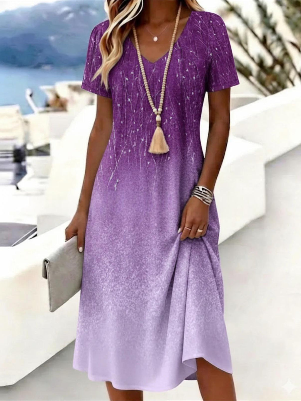 3D-printed V-neck Short-sleeve Elegant Dress by Ricaloux