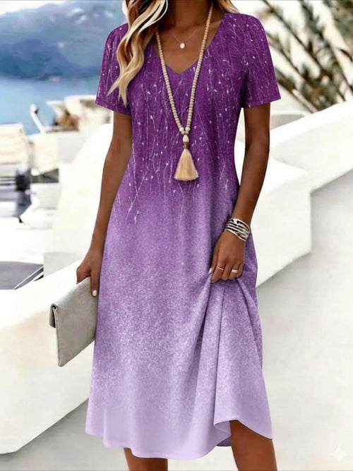 3D-printed V-neck Short-sleeve Elegant Dress by Ricaloux