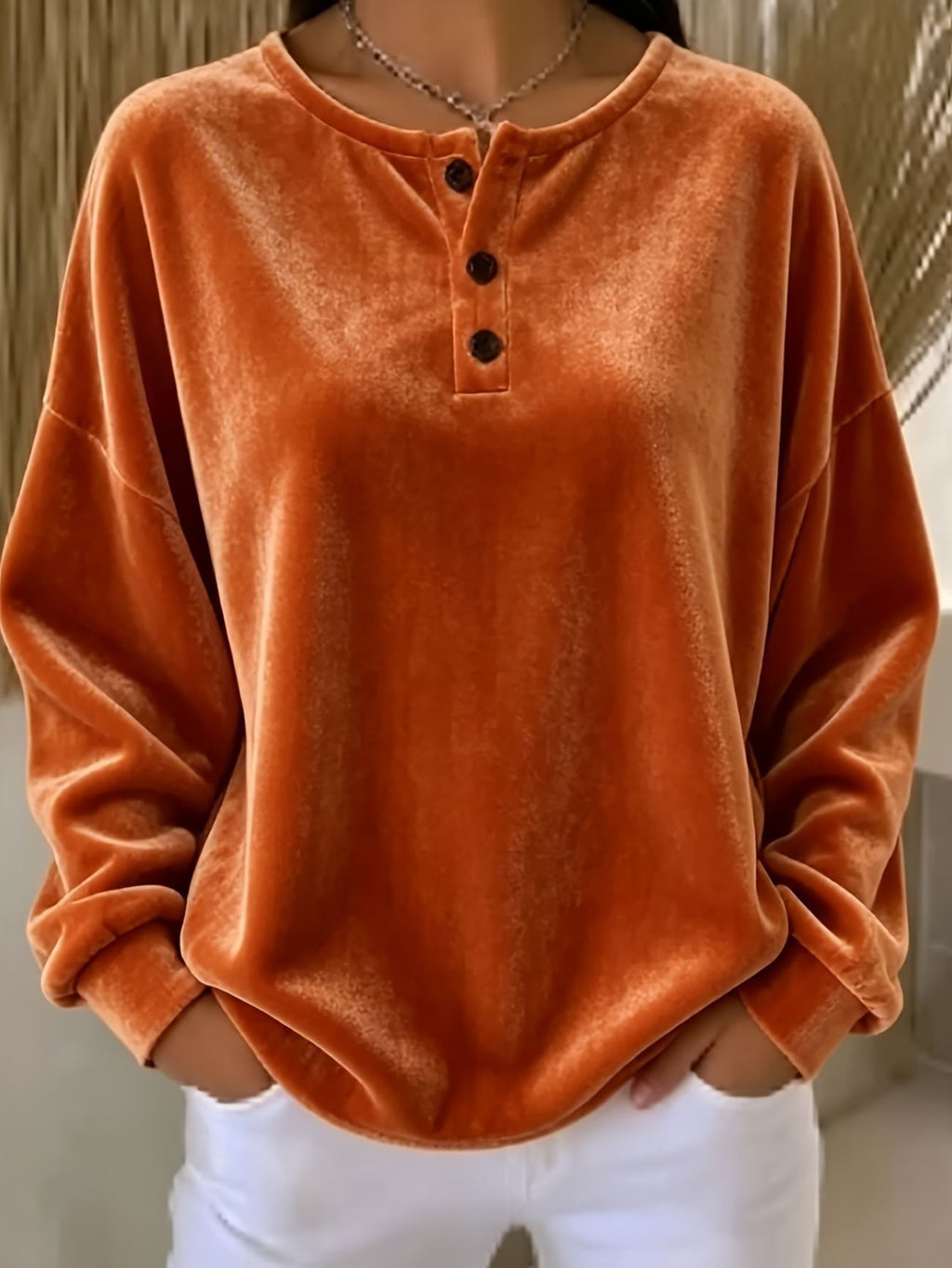New Loose Velvet Button Long Sleeve Casual Fashion Sweatshirt by Ricaloux