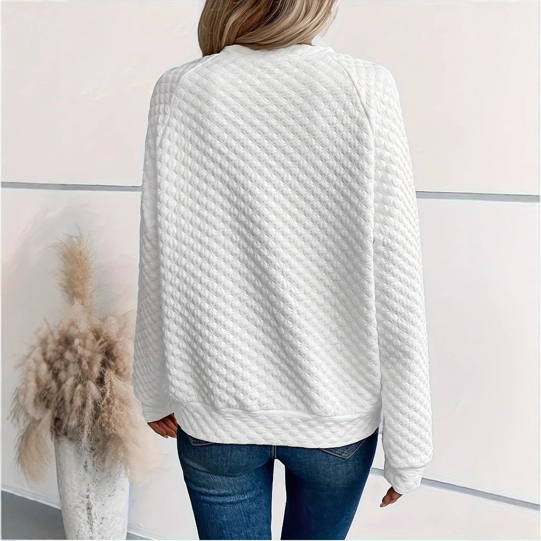 Womens Solid-Color Deep V-Neck Spliced Long-Sleeve Top by Ricaloux