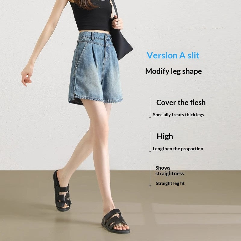 High-waisted A-line Relaxed-fit Capri Pants For Petite Figures With An Asymmetrical Design by Ricaloux