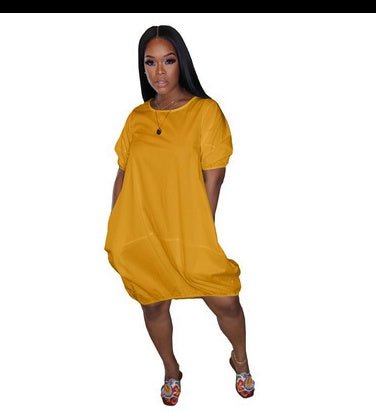 Women's New Solid Color Casual Bubble Skirt Dress - RICALOUX