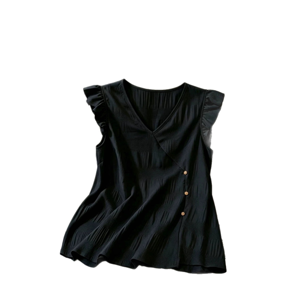 French-style V-neck, Fluttery Three-quarter Sleeves, Textured Top by Ricaloux