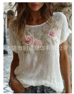 New Womens Short-sleeved Drop-shoulder Top With Faux Jacquard Design by Ricaloux