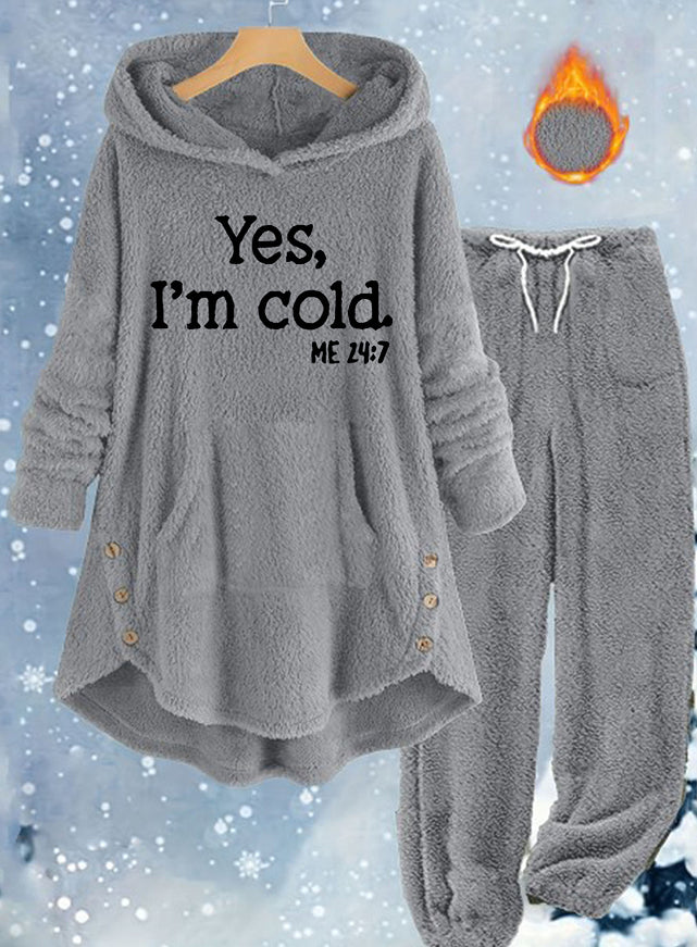 Solid-color Plush Hooded Long-sleeved Pants Set by Ricaloux