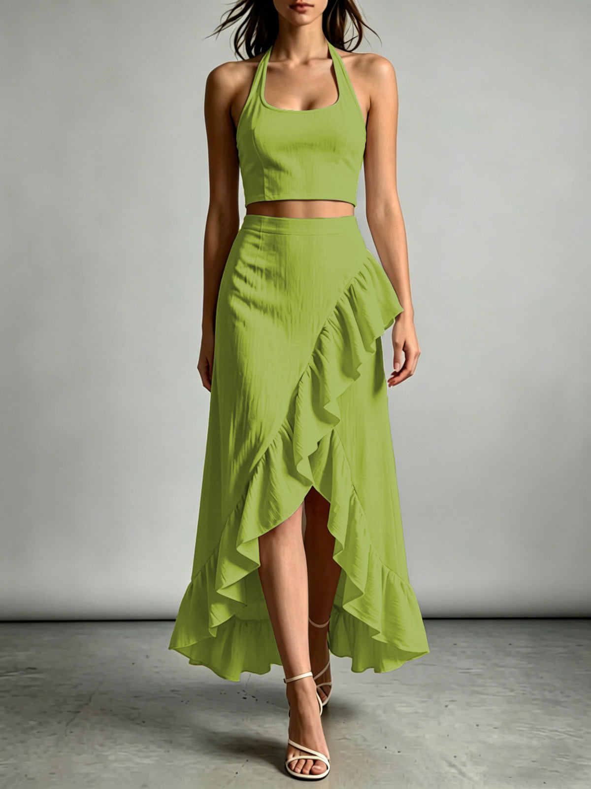 Womens Cropped Top With A High-waisted Ruffled Skirt by Ricaloux