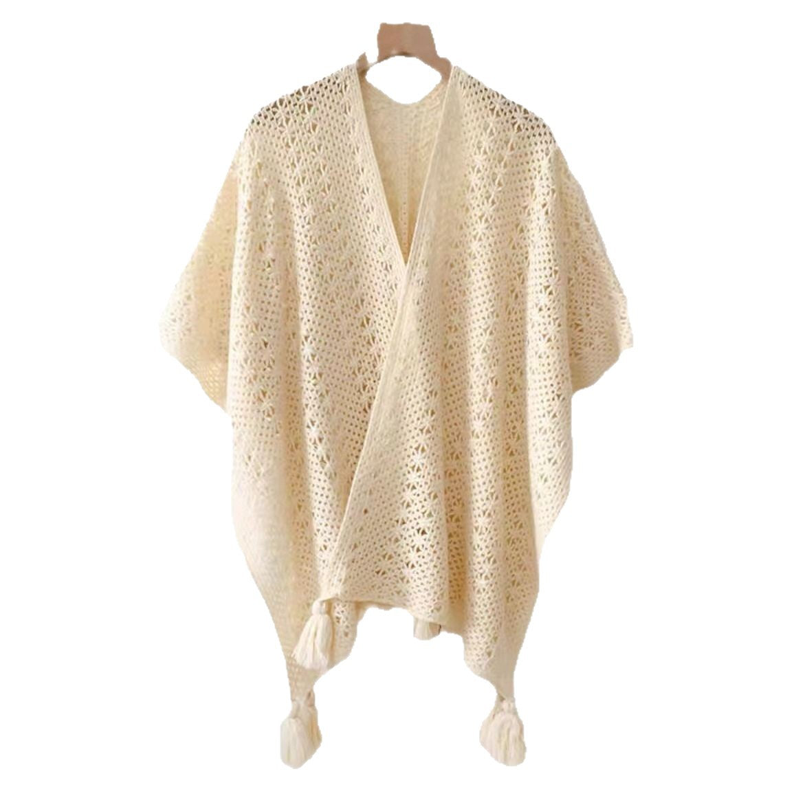 Womens Knitted Tassel-Trimmed Open-Front Cape For Photos – Premium 0 | RICALOUX