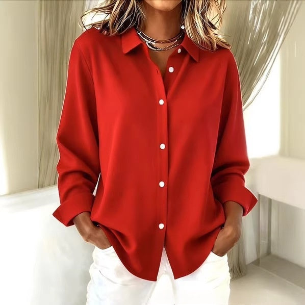 Versatile 3D-printed Solid-color Long-sleeve Womens Shirt by Ricaloux
