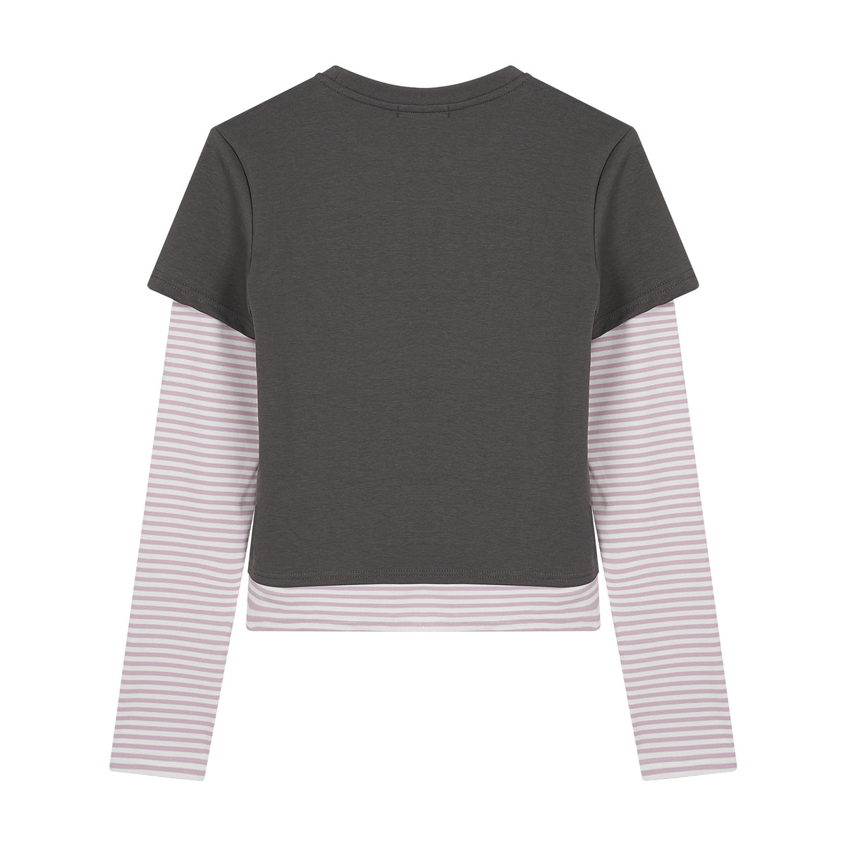 Fake Two-piece Striped Patchwork Long-sleeve T-shirt by Ricaloux
