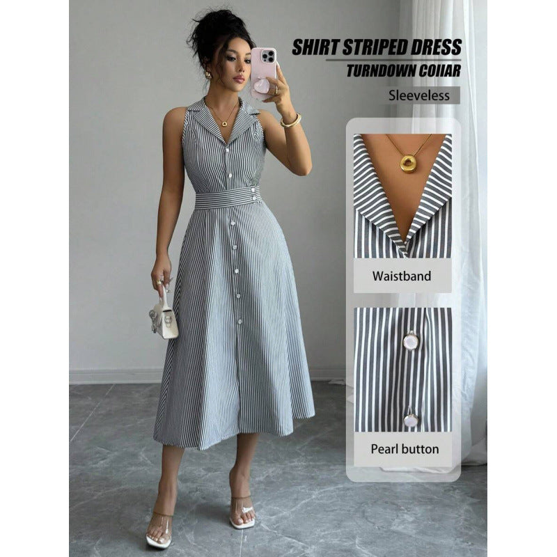 Elegant And Refined Casual Striped Dress For Women by Ricaloux
