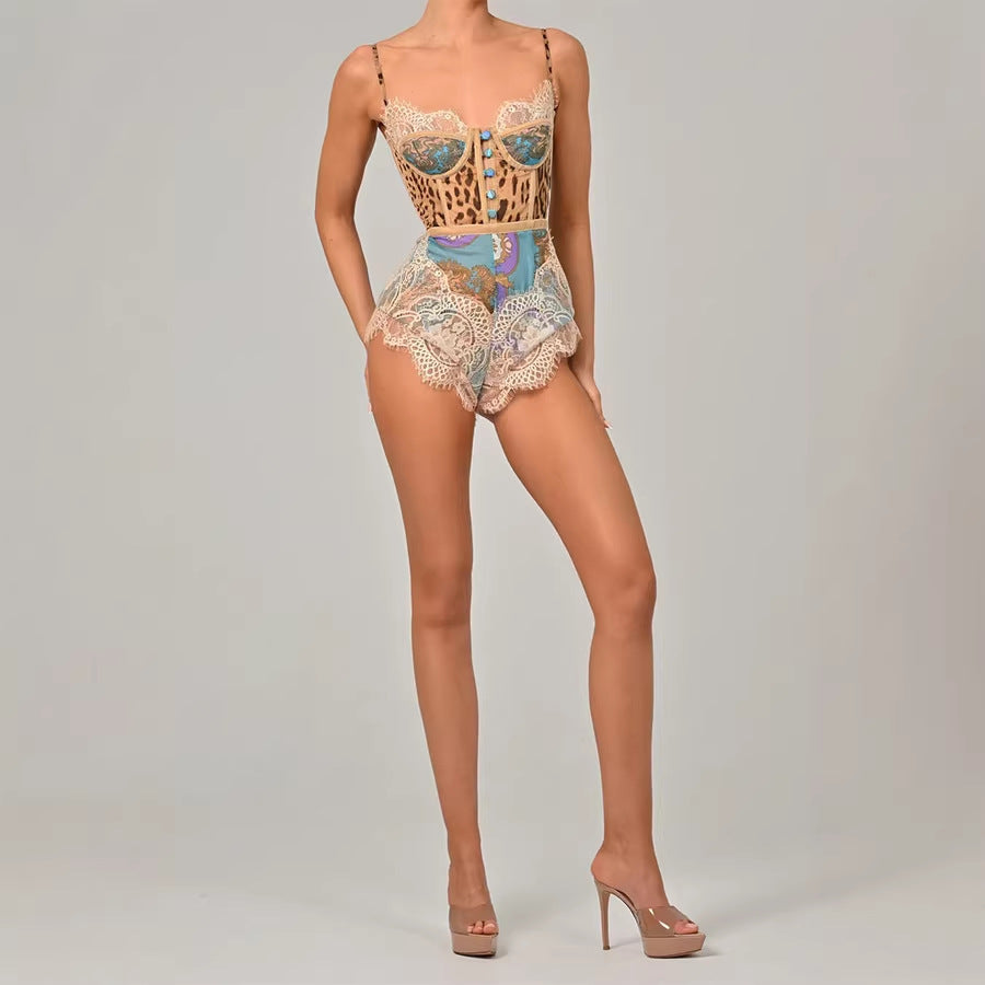 Womens New Strap-style Sexy Lace Jumpsuit by Ricaloux
