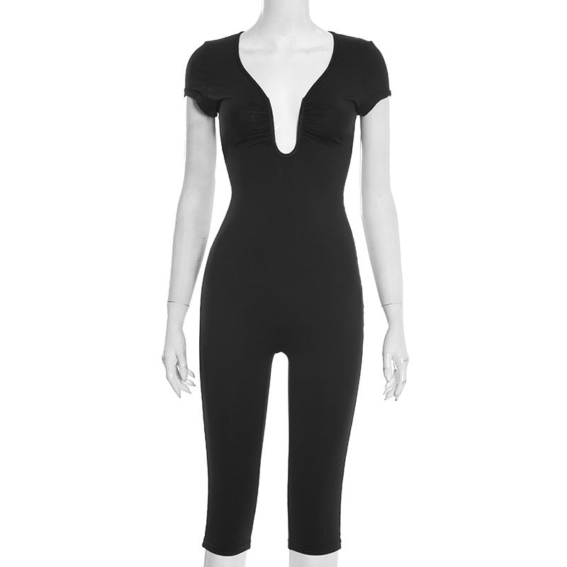 Womens Solid-color Slimming U-neck Jumpsuit by Ricaloux
