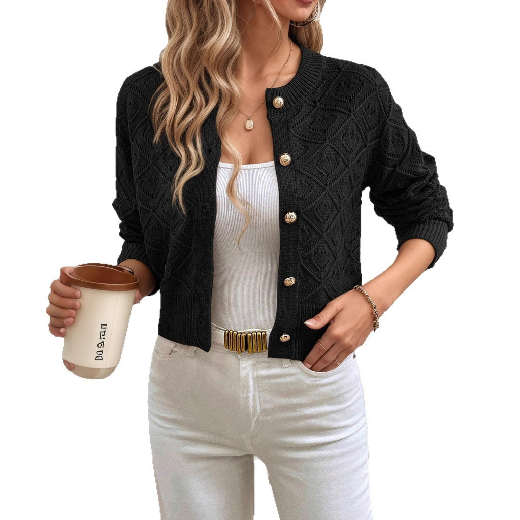 Lightweight Knitted Cropped Casual Hollow-out Cardigan – Premium 0 | RICALOUX