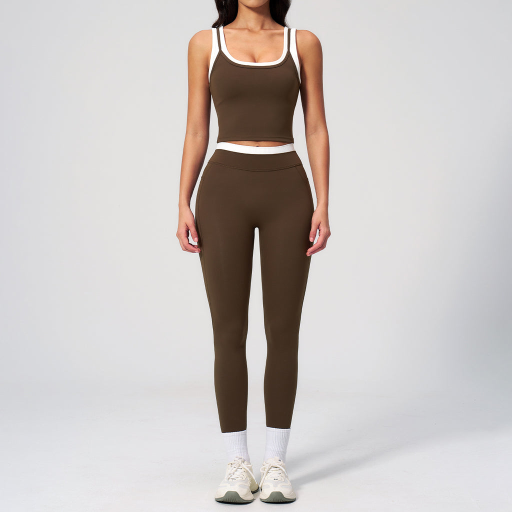 Contrast Nude Yoga Suit Thread by Ricaloux