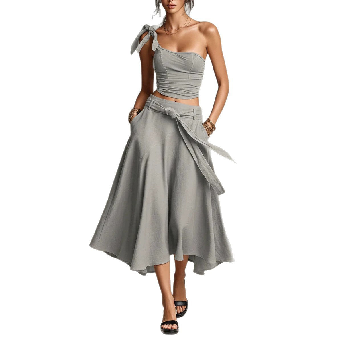 One-shoulder Strap Camisole And Skirt Set by Ricaloux