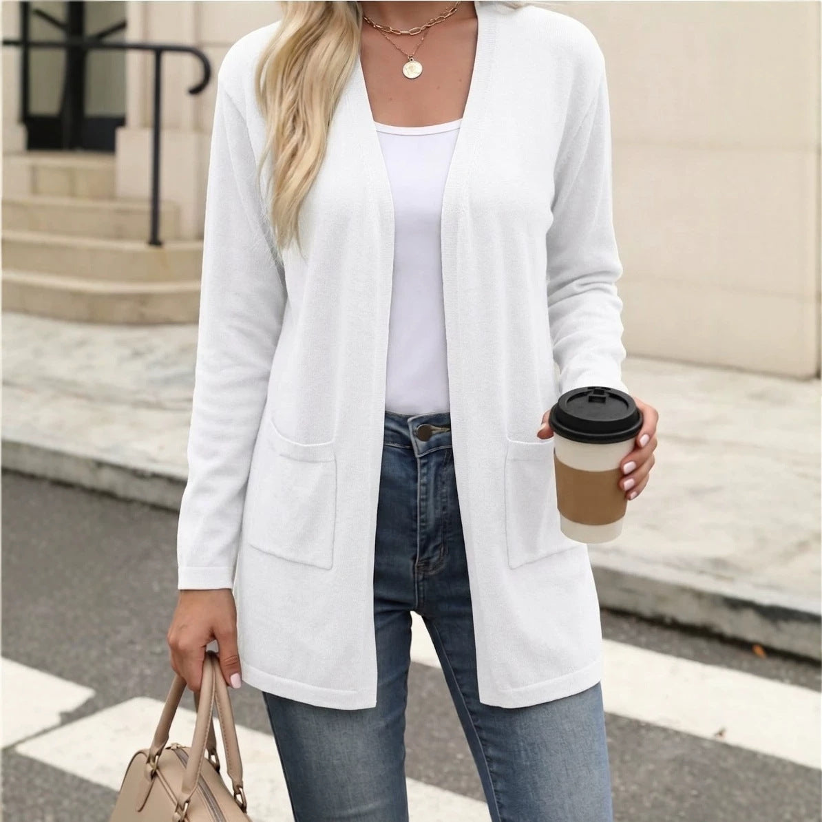 European And American-style Mid-length V Neck Knitted Cardigan A Loose-fitting Figure-flattering Top – Premium 0 | RICALOUX