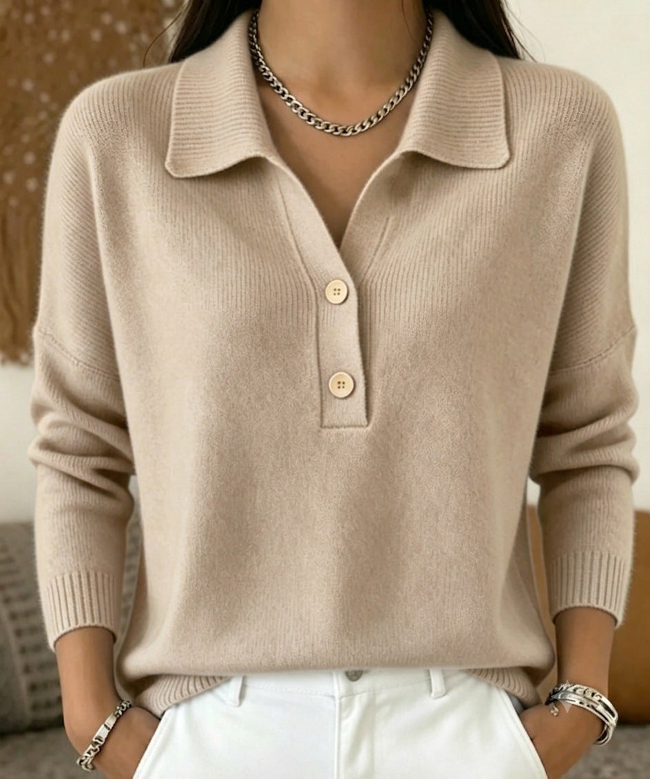 Womens Knitted Sweater With Turn-Down Collar, Casual Knit Top – Premium 0 | RICALOUX