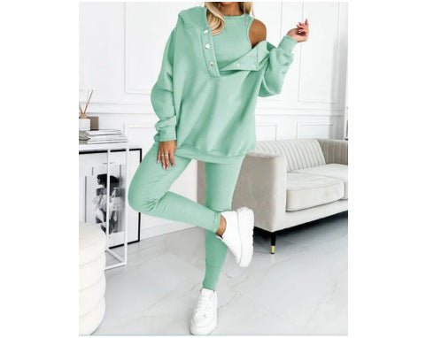 Women's Solid Color Vest Hoodie And Pants Set - RICALOUX