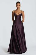 Satin Strapless Waist-cinching Maxi Evening Gown With A Deep V-neck And A Full Skirt In Satin by Ricaloux