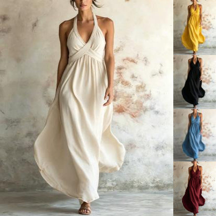 Sleeveless Flared Solid-color Maxi Dress Design by Ricaloux