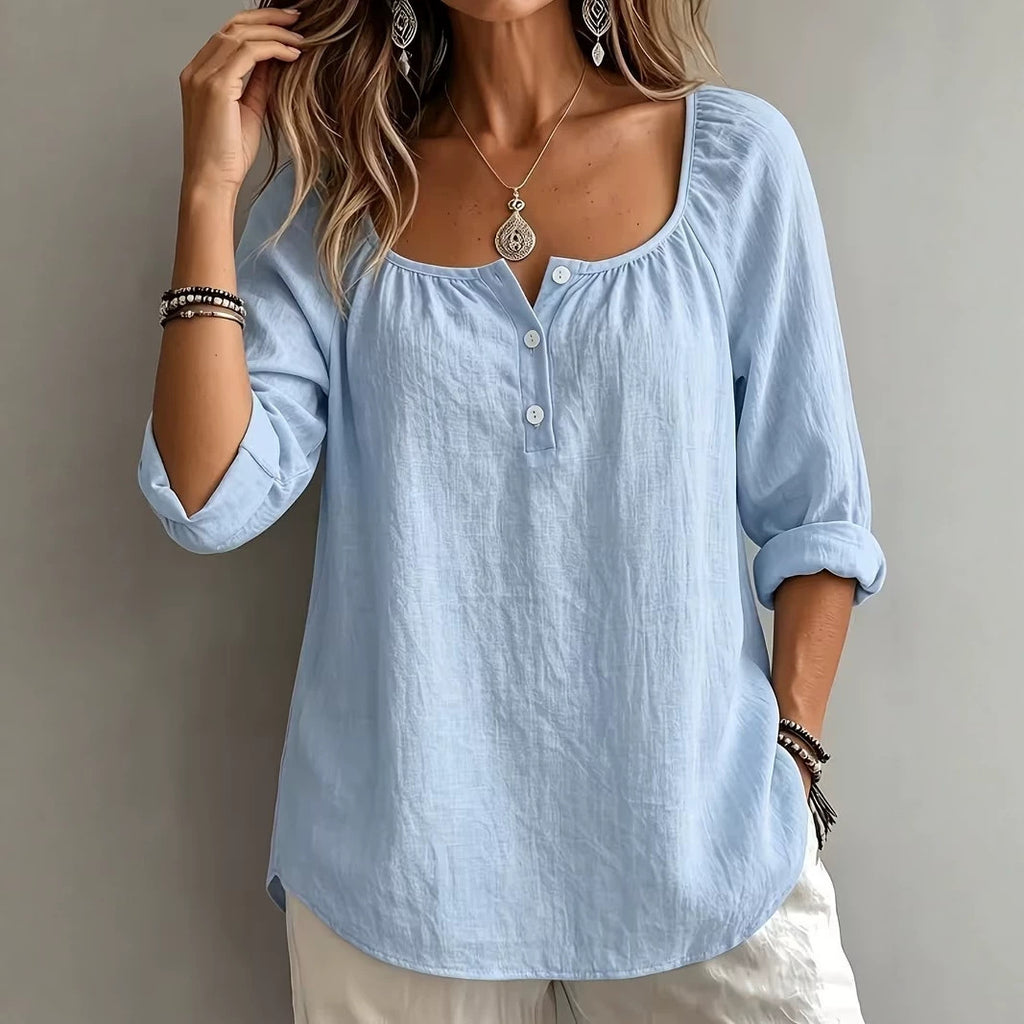 Casual V-neck Long-sleeve Pullover Womens T-shirt In Solid Colors And Multiple Shades by Ricaloux