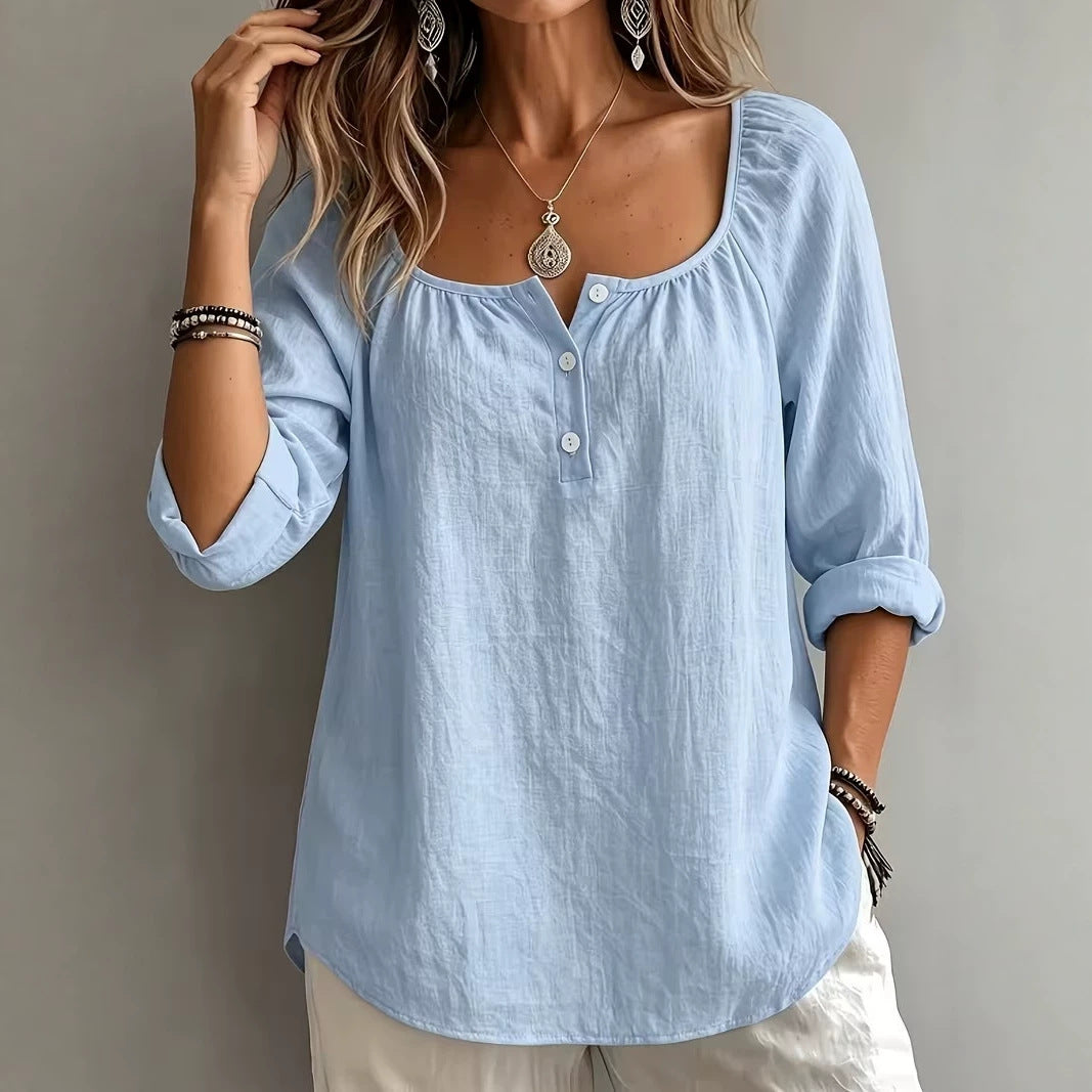 Casual V-neck Long-sleeve Pullover Womens T-shirt In Solid Colors And Multiple Shades by Ricaloux