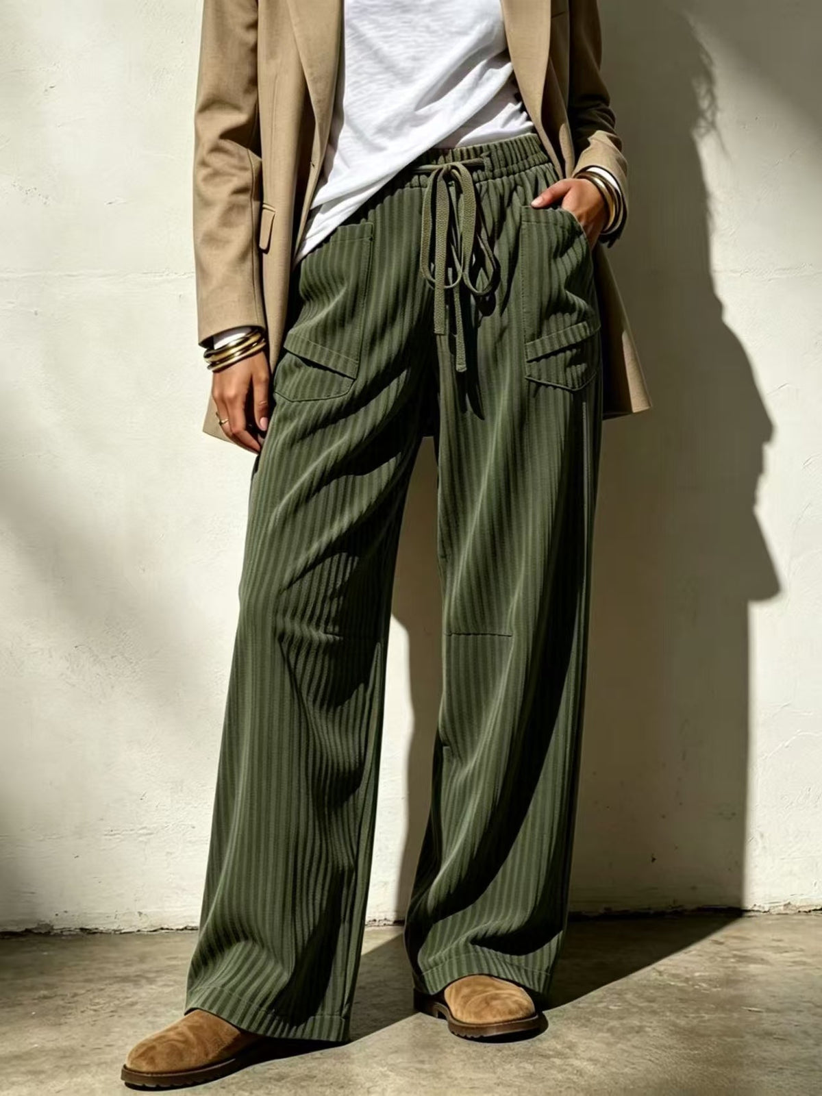 Womens Casual Loose-Fit Long Pants With Drawstring Pockets by Ricaloux